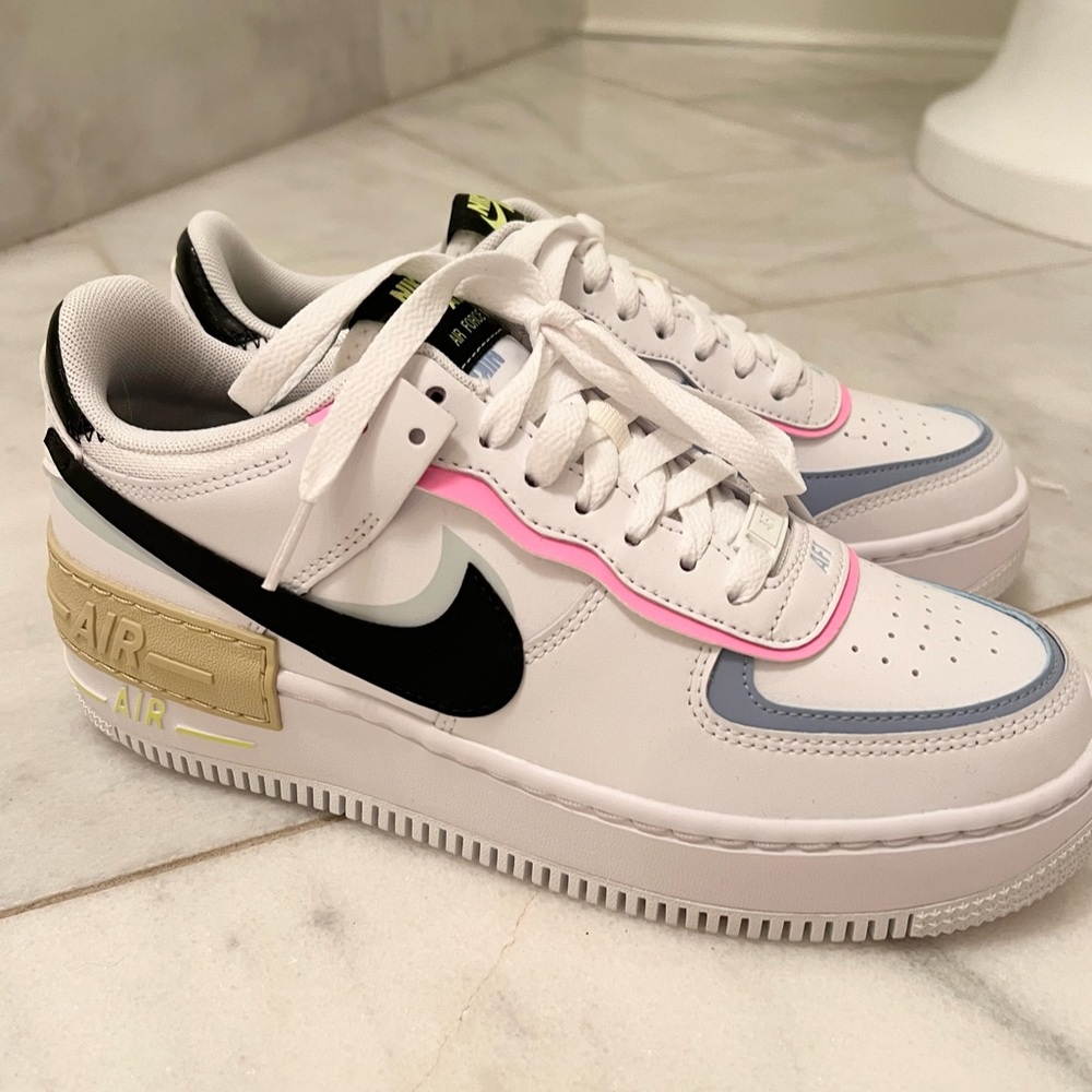 Nike Air Force 1 Shadow White with Black and Pink Accents